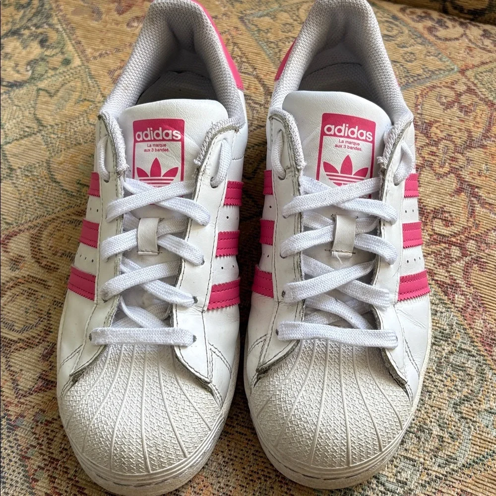 Adidas Superstar White Barbie Pink Stripes Sneakers Leather Shell Toe Women’s 6 - Picture 6 of 12